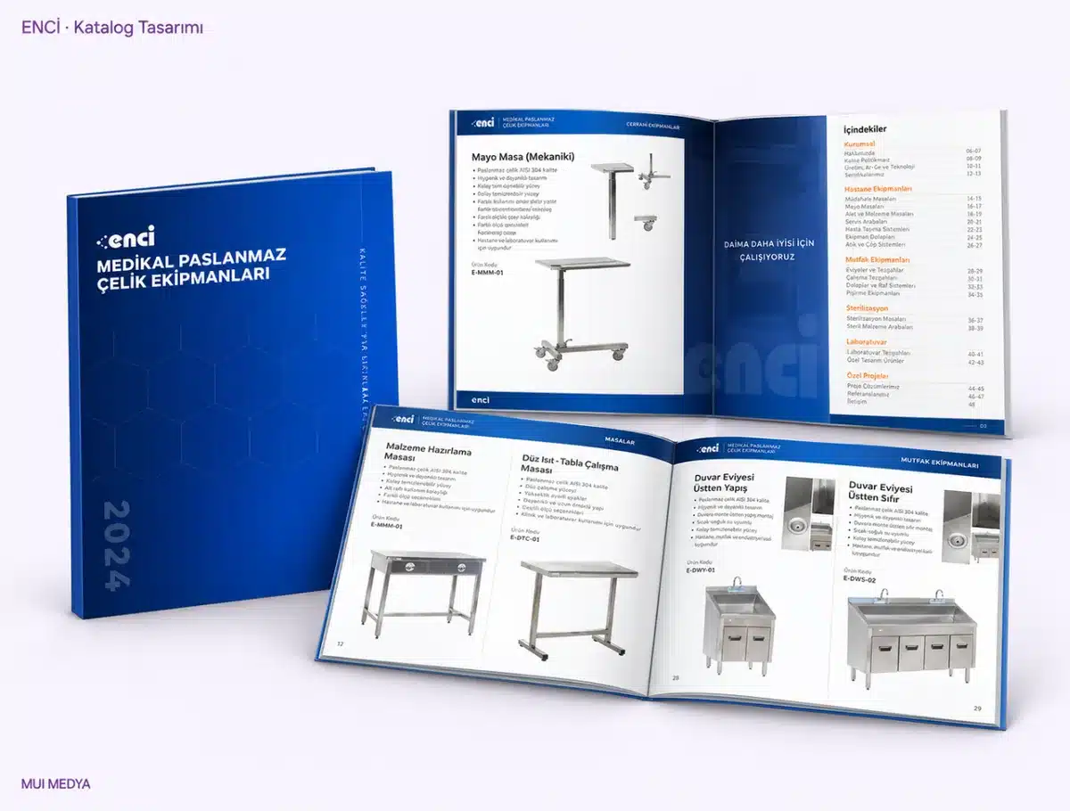 Enci medikal paslanmaz çelik ekipmanları için kurumsal katalog tasarımı