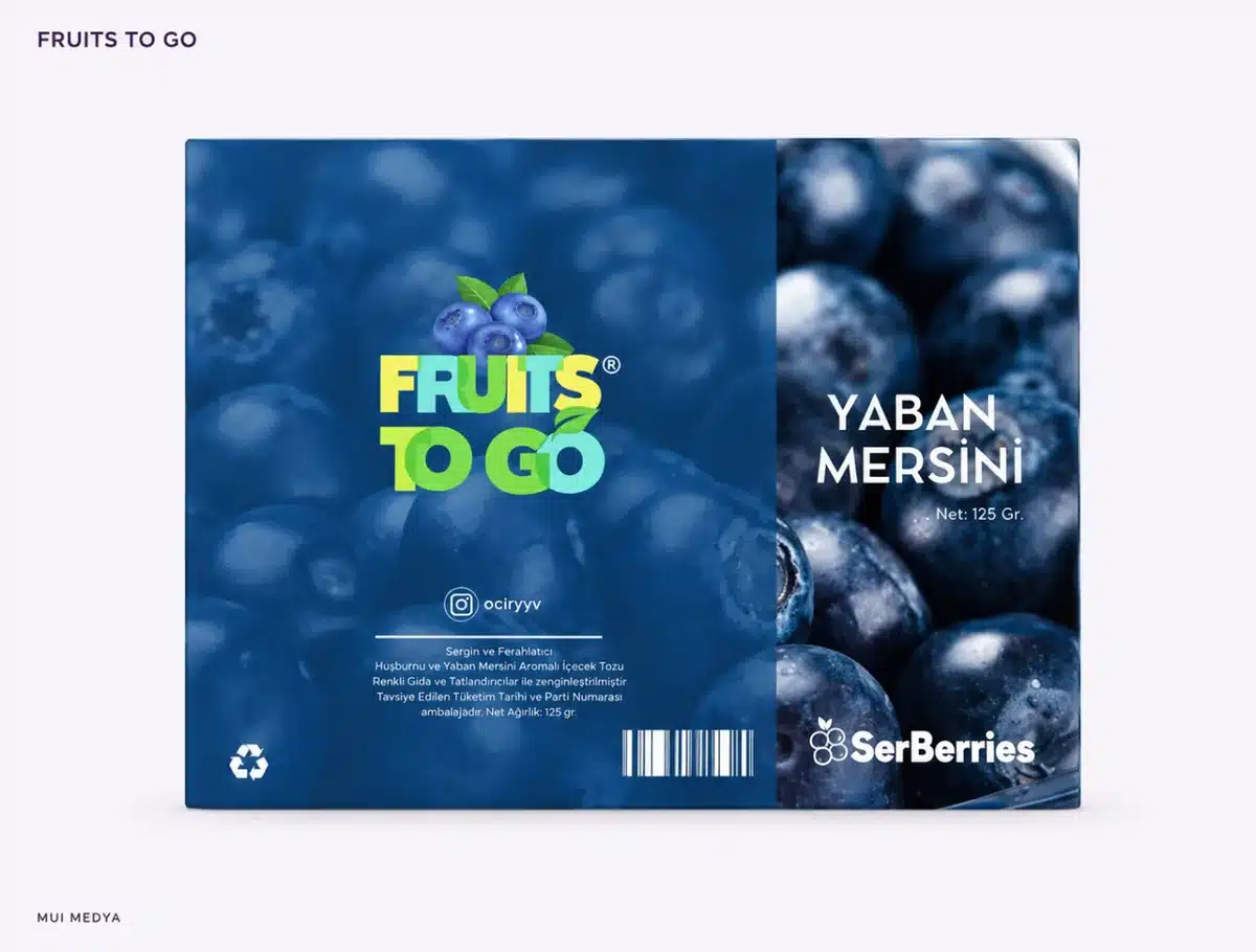 Fruits to Go yaban mersini ürünü için ambalaj tasarımı